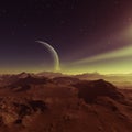 3d rendered Space Art: Alien Planet - A Fantasy Landscape with dark skies and clouds Royalty Free Stock Photo