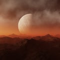 3d rendered Space Art: Alien Planet - A Fantasy Landscape with dark skies and clouds Royalty Free Stock Photo