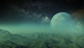 3d rendered Space Art: Alien Planet - A Fantasy Landscape with dark skies and clouds Royalty Free Stock Photo
