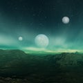 3d rendered Space Art: Alien Planet - A Fantasy Landscape with dark skies and clouds Royalty Free Stock Photo