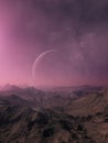 3d rendered Space Art: Alien Planet - A Fantasy Landscape with purple skies