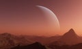 3d rendered Space Art: Alien Planet - A Fantasy Landscape with red skies and clouds Royalty Free Stock Photo