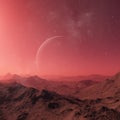 3d rendered Space Art: Alien Planet - A Fantasy Landscape with red skies and clouds Royalty Free Stock Photo