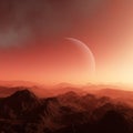 3d rendered Space Art: Alien Planet - A Fantasy Landscape with red skies and clouds Royalty Free Stock Photo