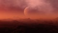 3d rendered Space Art: Alien Planet - A Fantasy Landscape with red skies and clouds Royalty Free Stock Photo