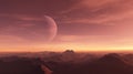 3d rendered Space Art: Alien Planet - A Fantasy Landscape with red skies and clouds Royalty Free Stock Photo