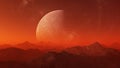 3d rendered Space Art: Alien Planet - A Fantasy Landscape with red skies and stars Royalty Free Stock Photo