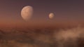 3d rendered Space Art: Alien Planet - A Fantasy Landscape with red skies and stars Royalty Free Stock Photo