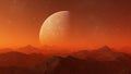 3d rendered Space Art: Alien Planet - A Fantasy Landscape with red skies and stars Royalty Free Stock Photo