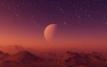 3d rendered Space Art: Alien Planet with red skies and stars Royalty Free Stock Photo