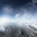 3d rendered Space Art: Alien Planet in the snow - A Fantasy Winter Landscape Royalty Free Stock Photo