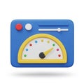 3D Rendered Speedometer Gauge on a Blue Interface with Slider Controls and Indicator Lights Royalty Free Stock Photo