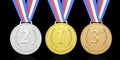 3D rendered gold, silver, bronze medals