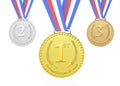 3D rendered gold, silver, bronze medals