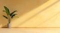 Beige Wall Empty Room with Wooden Flooring and Potted Plant Background - 3D Rendered Stock Photo