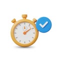 A3D Rendered Stopwatch with a Blue Checkmark Icon on a White Background timer time Royalty Free Stock Photo