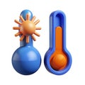 3d rendered sun and thermometer icons isolated on white background Royalty Free Stock Photo