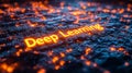 A 3D-rendered text reading "Deep Learning" in a high-tech, networked setting. Royalty Free Stock Photo
