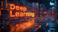 A 3D-rendered text reading "Deep Learning" in a high-tech, networked setting, conveying the advanced Royalty Free Stock Photo