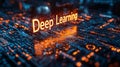 A 3D-rendered text reading "Deep Learning" in a high-tech, networked setting, conveying the advanced Royalty Free Stock Photo