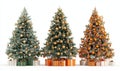 3d rendered three christmas trees decorated with different colored ornaments. Royalty Free Stock Photo