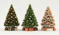3d rendered three christmas trees decorated with different colored ornaments. Royalty Free Stock Photo