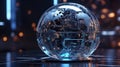Digital Globe 3D Render: Neural Network, Data Nodes, Cyberpunk Royalty Free Stock Photo