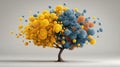 Abstract 3D Tree With Yellow And Blue Spherical Blossoms Representing Creativity Growth And Environmental Harmony Royalty Free Stock Photo