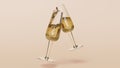 3D rendered two glasses of champagne on the plain background Royalty Free Stock Photo