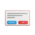 3D Rendered User Interface Dialog Box with Cancel and OK Buttons cancel button ok button Royalty Free Stock Photo