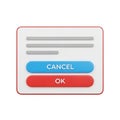3D Rendered User Interface Dialog Box with OK and Cancel Buttons pop-up window Royalty Free Stock Photo