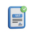 3D Rendered VAT Document Icon with Green Check Mark and Blue Border form finance Royalty Free Stock Photo