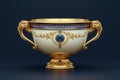 3d rendered vintage silver cup embellished with emeralds and rubies on deep blue background Royalty Free Stock Photo