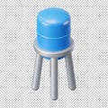 3D rendered water tower icon with blue storage tank on white metal support structure for infrastructure and utility concept Royalty Free Stock Photo