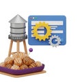 3D Rendered Water Tower and Tray of Decorated Doughnuts with Gears and a Browser Window Royalty Free Stock Photo