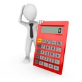 3d rendered white businessman with the big red calculator. Royalty Free Stock Photo
