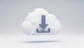 3D Rendered White Cloud Icon with Download Arrow and Checkmark on White Background save Royalty Free Stock Photo