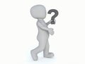 3D Rendered White Humanoid Holding a Black Question Mark Royalty Free Stock Photo