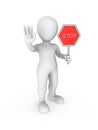 3d rendered white man shows stop sign.