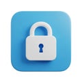 3D Rendered White Padlock Icon on Blue Square Background security safety Royalty Free Stock Photo