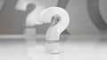 3D Rendered White Question Mark Symbol with Blurred Background Questions Keywords: question mark, symbol, query Royalty Free Stock Photo