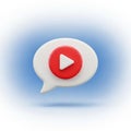 3D Rendered Speech Bubble with Red Play Button Icon on Blue Gradient Background chat icon Royalty Free Stock Photo