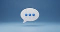 3D Rendered White Speech Bubble Icon with Blue Dots on Blue Background symbol communication Royalty Free Stock Photo
