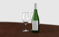 3d rendered wine bottle with empty glasses