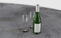 3d rendered wine bottle with glasses