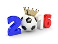 3d rendered 2016 year with soccer ball and crown isolated over w