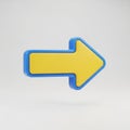 3D Rendered Yellow Arrow with Blue Outline on White Background Keywords: arrow, right arrow, direction, forward, navigation, Royalty Free Stock Photo
