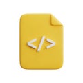 3D Rendered Yellow Document Icon with Code Symbols on White Background coding programming Royalty Free Stock Photo
