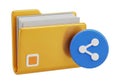 Yellow folder with share icon isolated on white background Royalty Free Stock Photo