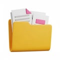 3D Rendered Yellow Folder Filled with Documents and Pink Tabs on White Background file paperwork Royalty Free Stock Photo